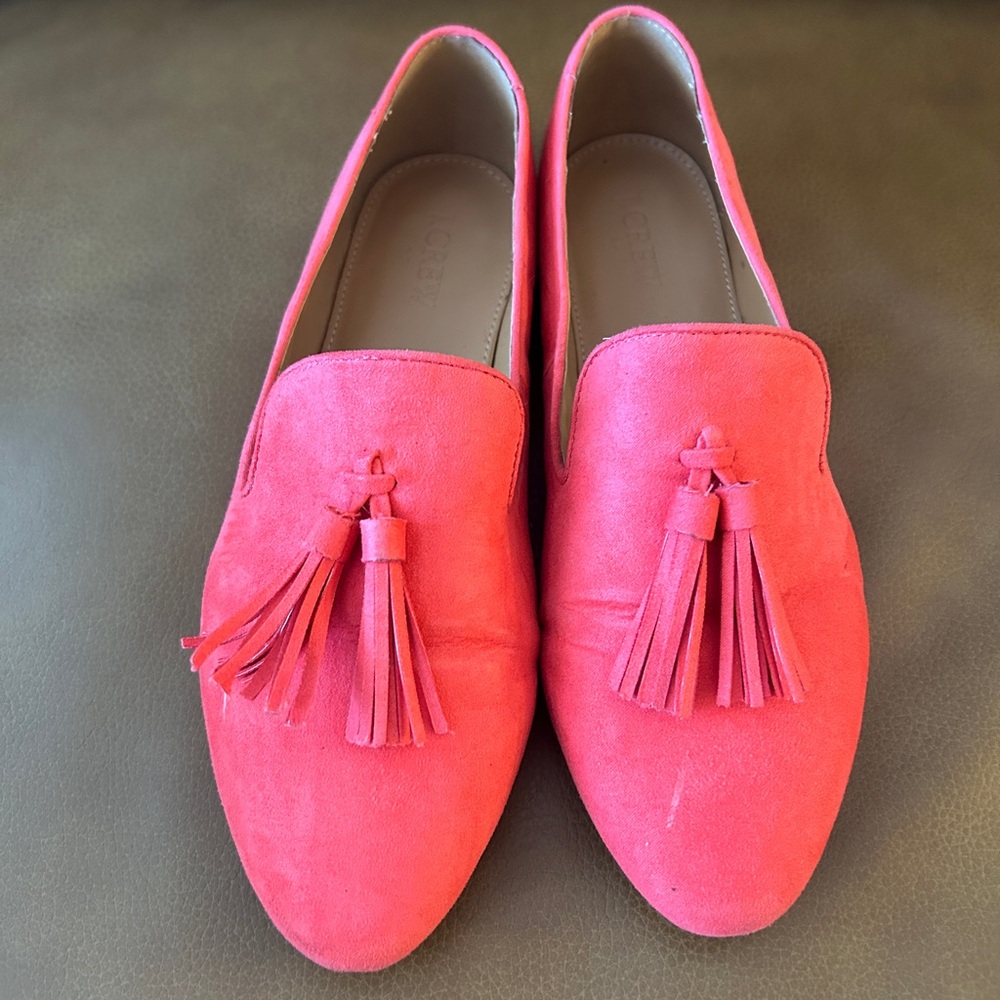 [8] J. Crew Red Suede Leather Tassel Loafer
